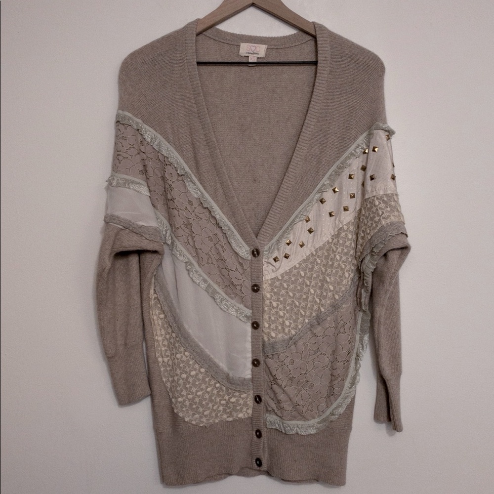 Nude mixed-lace cottage core grandma chic cardigan